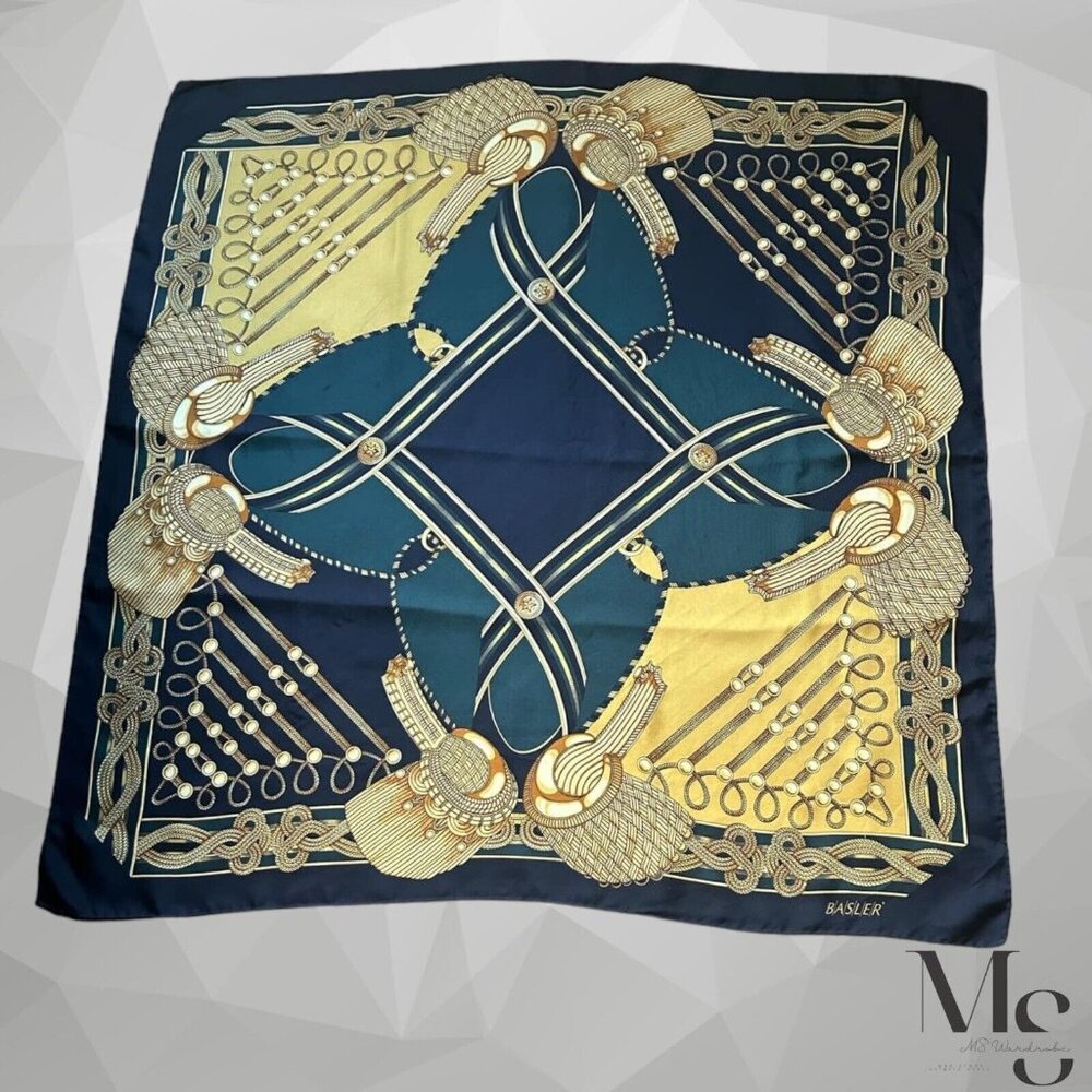 BASLER Tricolor Royal Uniform Print Scarf Silk SQR 34.5" Ex COND
